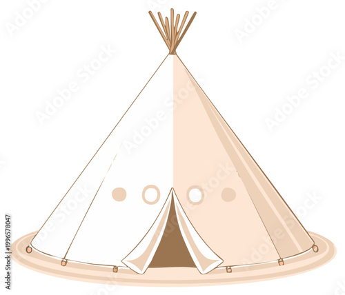 Illustration of a Teepee with simple shapes and light colors Native American home