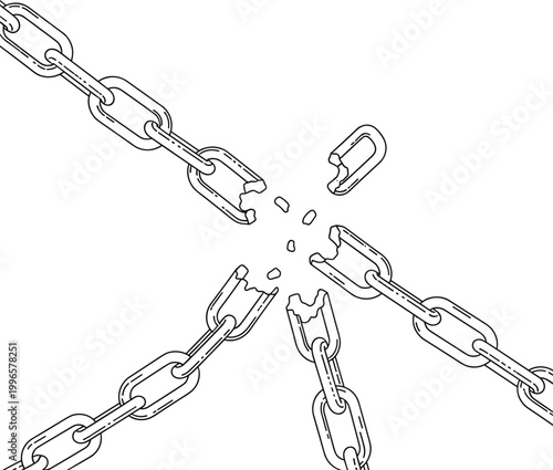 Broken chain links falling apart freely