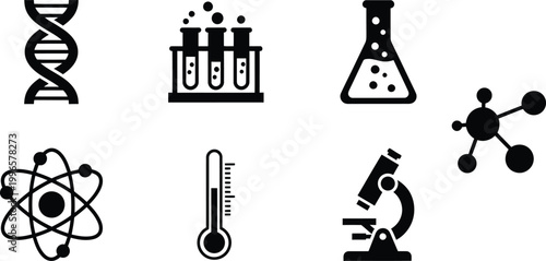Science vector icons set, lab equipment illustration, chemistry icon