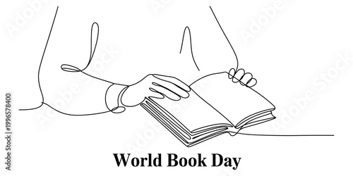 Continuous single line drawing of a person reading an open book on world book day Vector, illustration