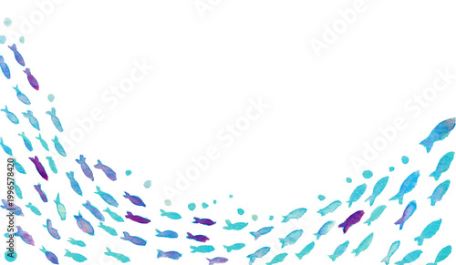 Foto Watercolor underwater fish frame, transparent PNG, tropical ocean border with se