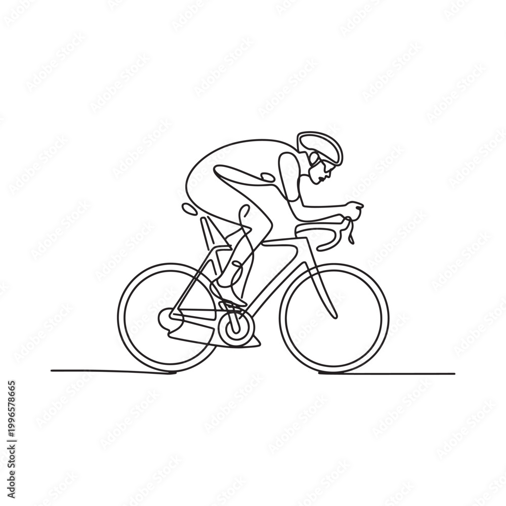 Naklejka premium cyclist riding bicycle in continuous line art style
