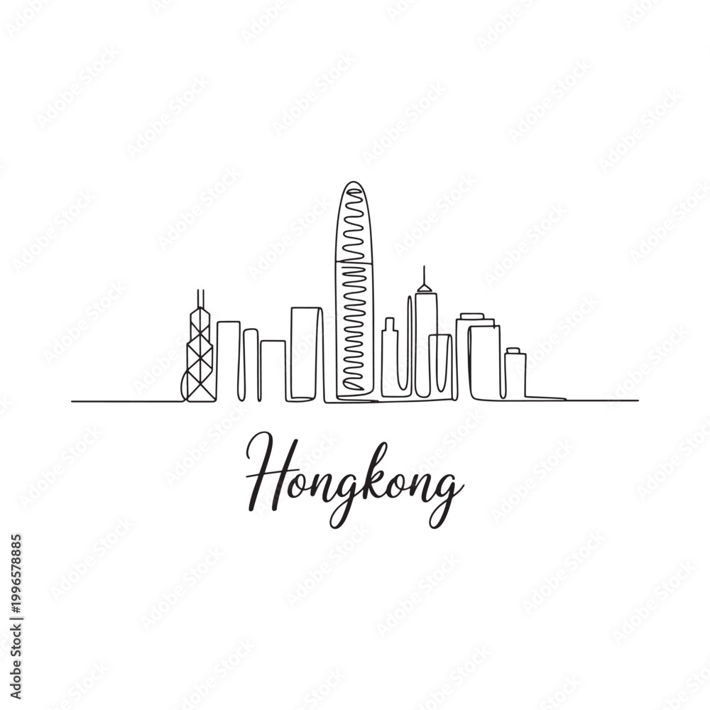 Fototapeta premium hong kong skyline in continuous line art