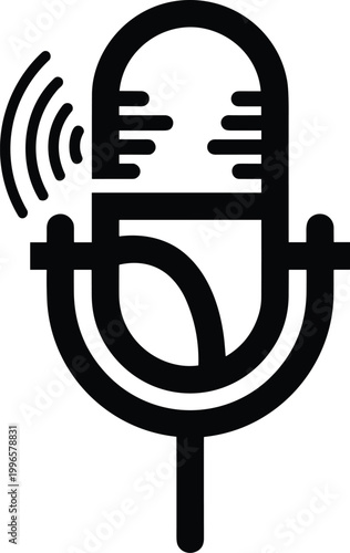 Vintage microphone with sound waves emitting from it