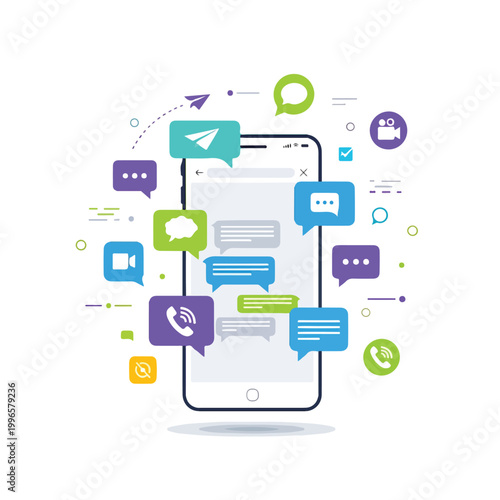 Canvastavla A smartphone with colorful chat and media icons