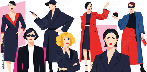 Fashion vector illustrations showing stylish outfits and geometric design