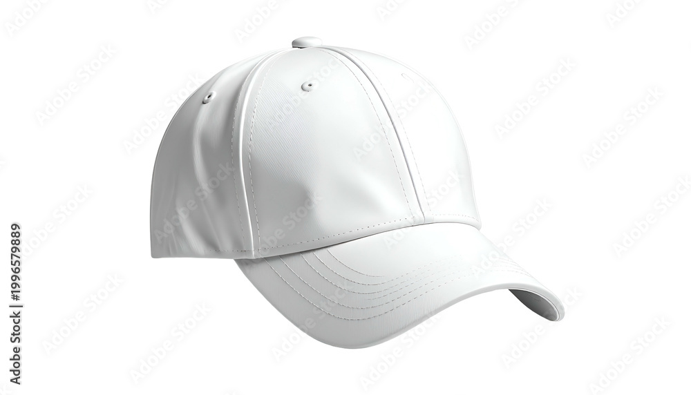 Fototapeta premium Crisp, white baseball cap with curved brim isolated on a black background