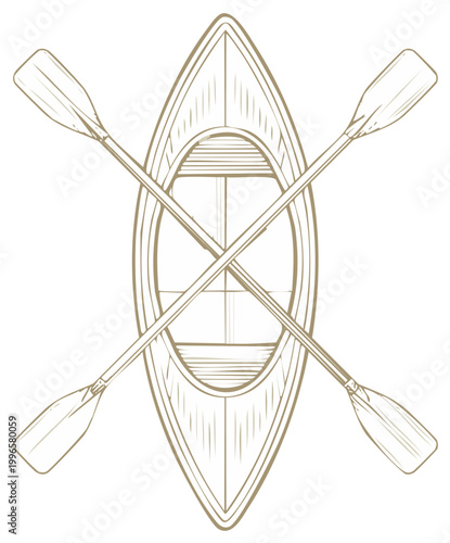Overhead view of canoe and crossed paddles illustration
