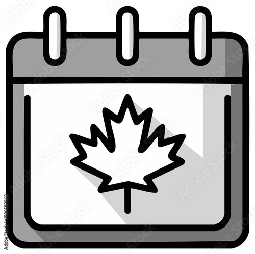 Calendar icon with a maple leaf symbol representing autumn season dates or Canadian national holidays event planning