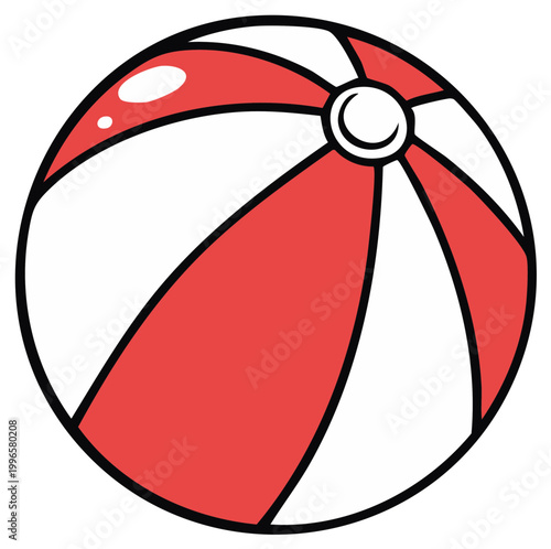 Cartoon beach ball with red and white stripes isolated, illustration