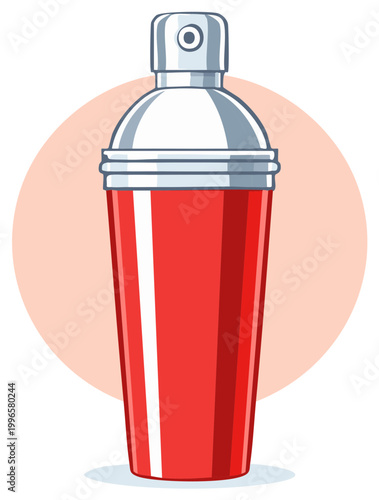 Red aerosol spray can illustration with metal cap and light background