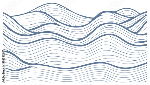 Abstract flowing blue lines create a serene minimalist wave pattern background