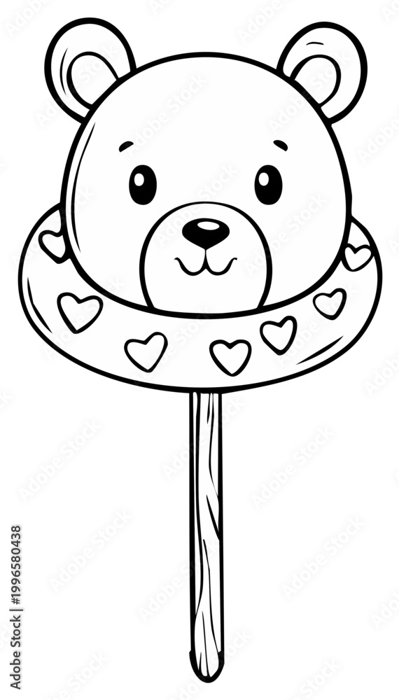Obraz premium Cute Teddy Bear Lollipop with Heart Decoration