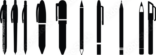 Vector Pen Icon Set Design for Writing Tools, Office Stationery, and Modern Education and Business Branding Projects