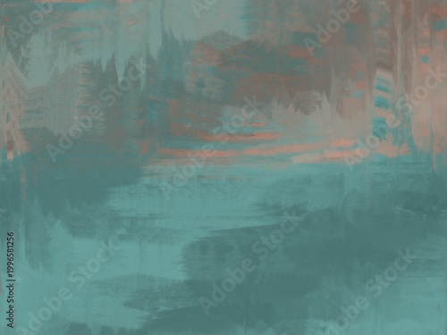 Artistic painterly texture blending cool teal and warm terracotta with expressive brush strokes