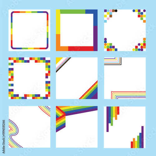 Pride Flag Rainbow square art templates elements Set