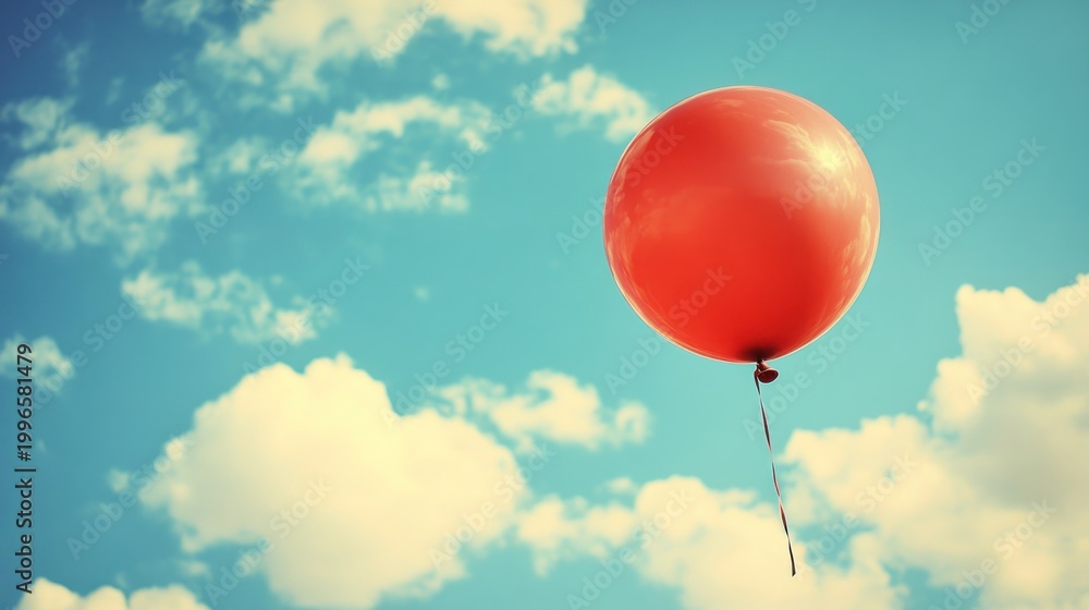 Obraz premium Bright Red Balloon Floating in Sky