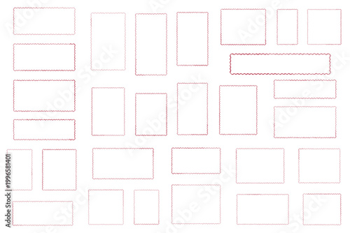 Red wavy edge postage stamp frames and vintage label borders for digital scrapbooking and ephemera design