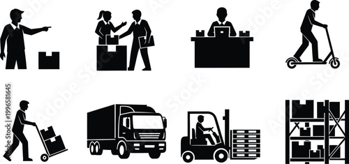 Logistics and supply chain icons a black silhouette collection