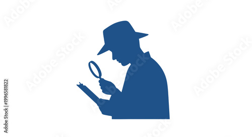 Detective Examining Evidence with Magnifying Glass.