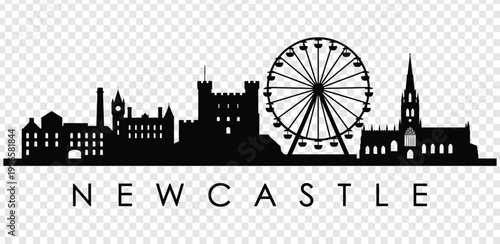 Newcastle city skyline with ferris wheel silhouette vector graphic