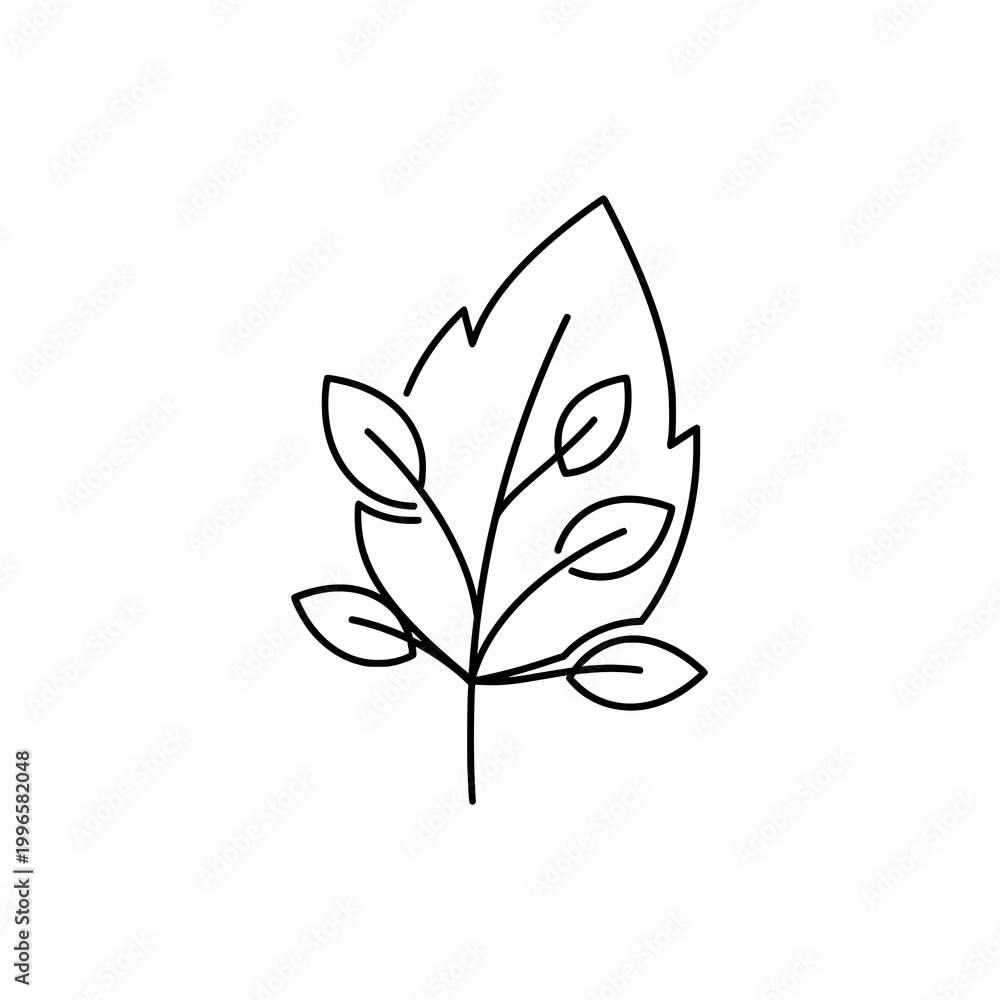 Fototapeta premium A minimalist line drawing of a leaf on a white background silhouette