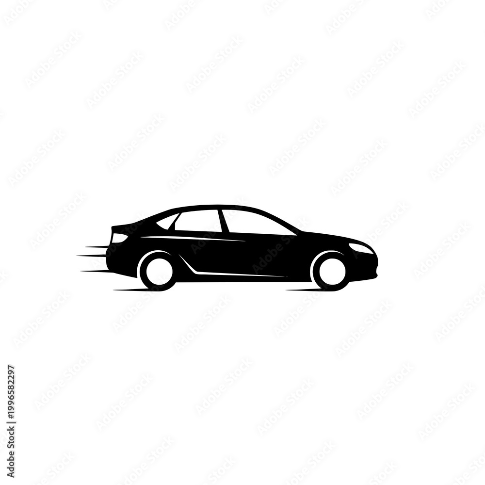 Obraz premium A sleek black car speeding along a road in silhouette