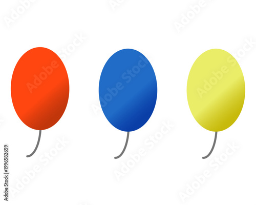 3色の風船のイラストセット。赤、青、黄色のバルーン