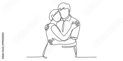 Continuous single line drawing of a loving couple hugging each other Vector, illustration