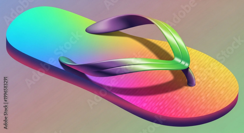 Vibrant rainbow flip flop with gradient colors and thong straps on pastel background
