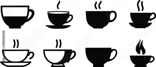 Vector Teacup Icon Set Design for Vintage Tea Time Illustration, Cafe Branding, and Elegant Kitchen Lifestyle Projects