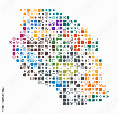 Tanzania, shape of the country build of colored cells. Digital style map of the Tanzania on white background. Large size rounded square blocks. Modern vector illustration.