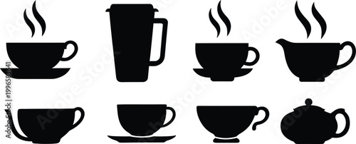 Vector Teacup Icon Set Design for Vintage Tea Time Illustration, Cafe Branding, and Elegant Kitchen Lifestyle Projects