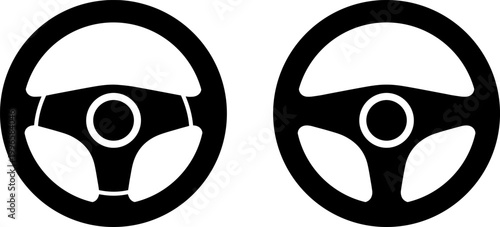 pair of black steering wheels flat design vector illustration