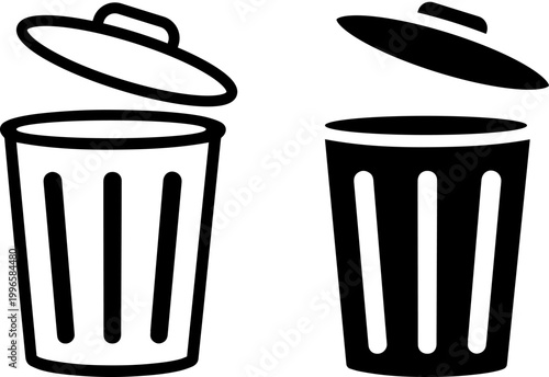 trash can with lid open and falling trash vector illustration