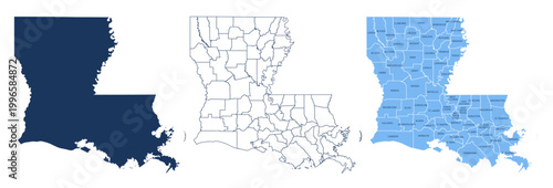 Fotografía Louisiana Parishes Map with Labels – State Silhouette and Administrative Boundar