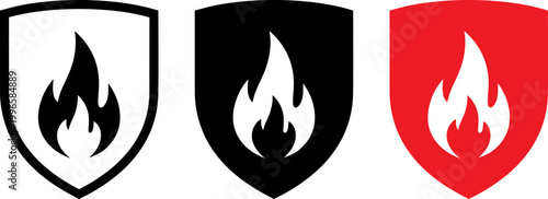fire safety shield emblem vector illustration flat design