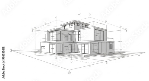 Architectural sketch of a modern house design.