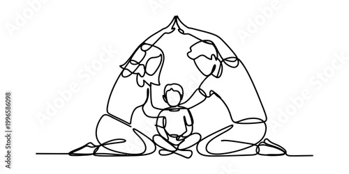 Continuous single line drawing of a happy family with father mother and child under a roof symbol representing love protection and home safety concept Vector, illustration
