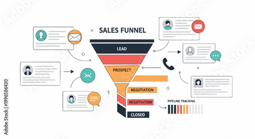 Sales funnel illustration business strategy and process diagram