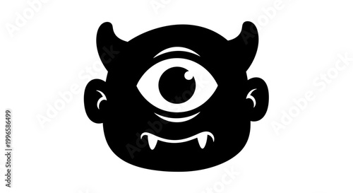 Black Cartoon Devil Face with Horns.