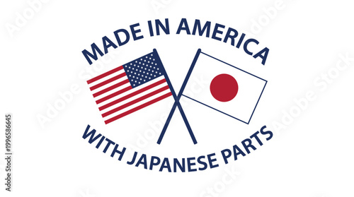 Made in America with Japanese Parts Label Graphic with USA and Japan Flags