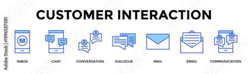 Customer Interaction  Banner Web  Icon Set Collection Pack Vector Illustration Concept Containing Inbox, Chat, Conversation, Dialogue, Mail, Email, Communication