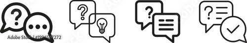 Question answer icon set collection group, FAQ help support symbol, ask reply communication sign, information dialog chat bubble flat line glyph outline vector isolated on white background.