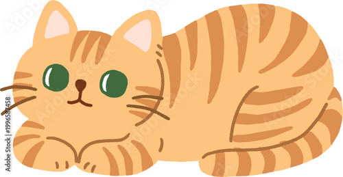 香箱座りする茶トラ猫のかわいいベクターイラスト