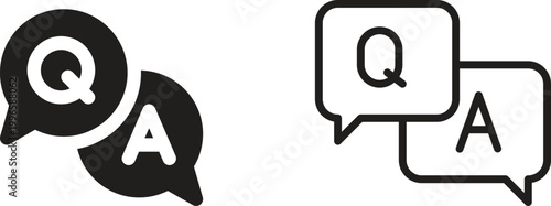 Question answer icon set collection group, FAQ help support symbol, ask reply communication sign, information dialog chat bubble flat line glyph outline vector isolated on white background.