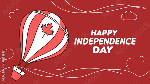 Canadian Independence Day, red and white hot air balloon, patriotic vector, Canada Day celebration