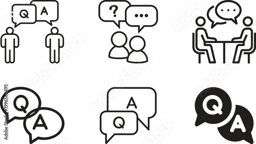 Question answer icon set collection group, FAQ help support symbol, ask reply communication sign, information dialog chat bubble flat line glyph outline vector isolated on white background.