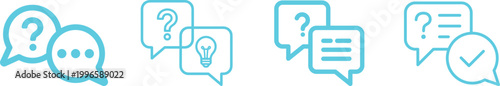 Question answer icon set collection group, FAQ help support symbol, ask reply communication sign, information dialog chat bubble flat line glyph outline vector isolated on white background.
