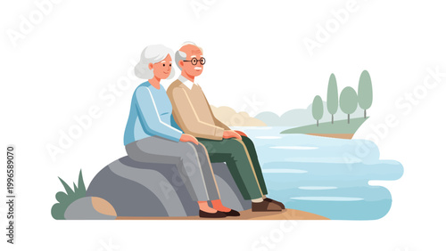 Elderly Couple Enjoying Scenic Waterfront View: Retirement Lifestyle & Companionship